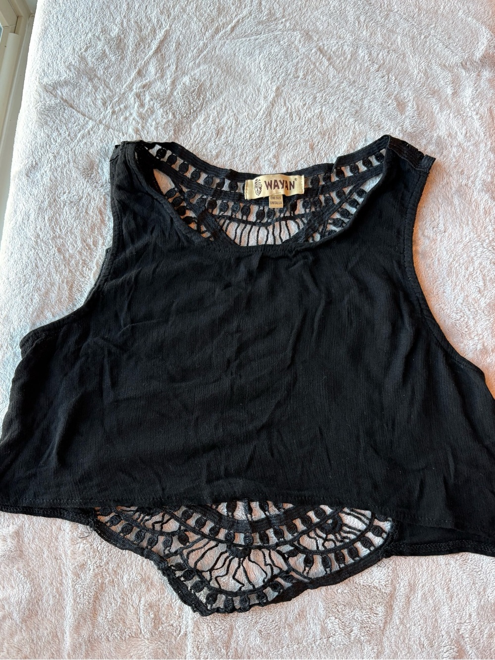 Black Cropped Tank with Crochet Back